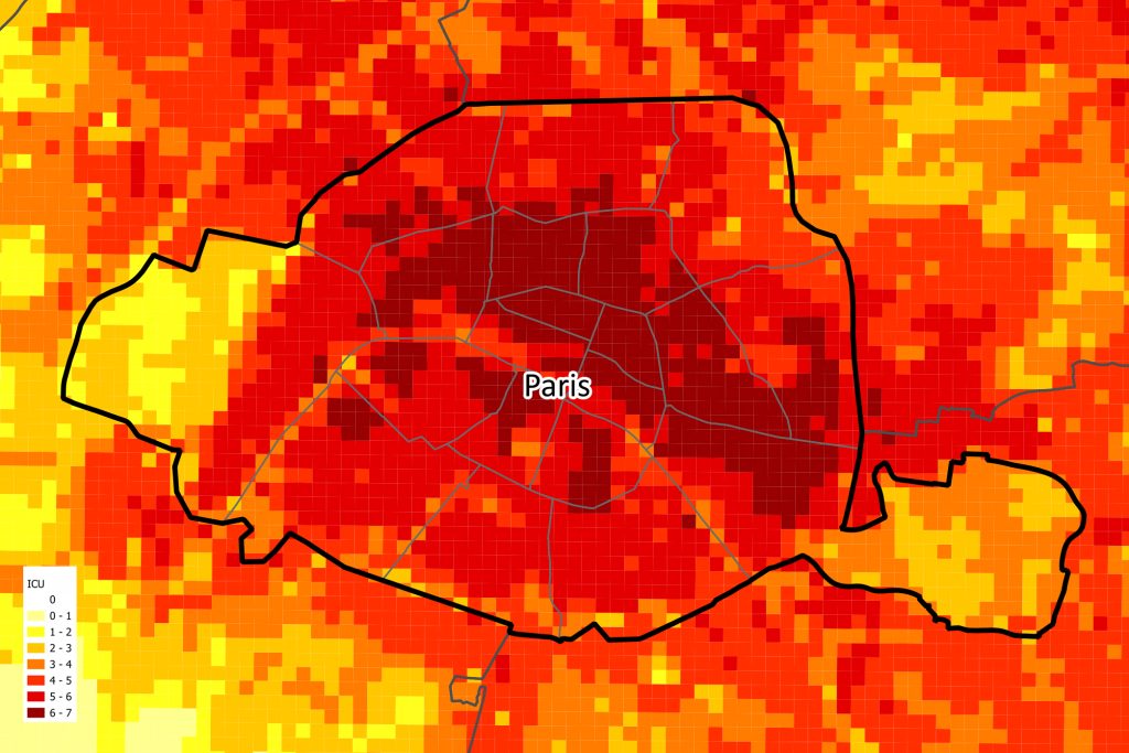 Cartographie des îlots de chaleur en été à Paris